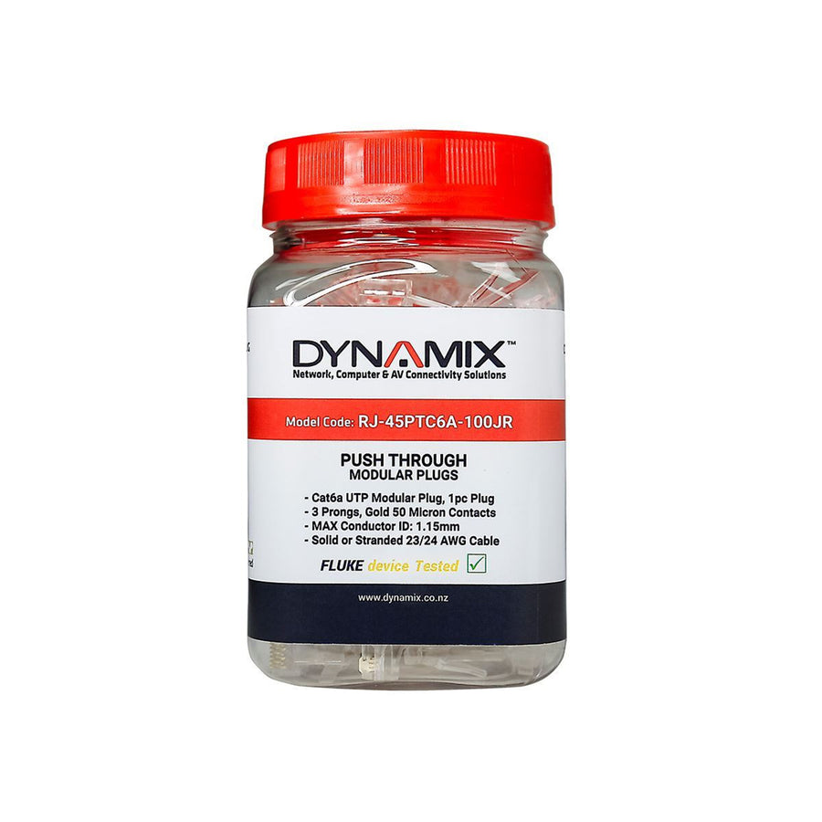 DYNAMIX RJ-45PTC6A-100JR - Cat6/6A UTP Push Through 100pc Jar for Solid/Stranded Cable Conductor size : 1.15mm