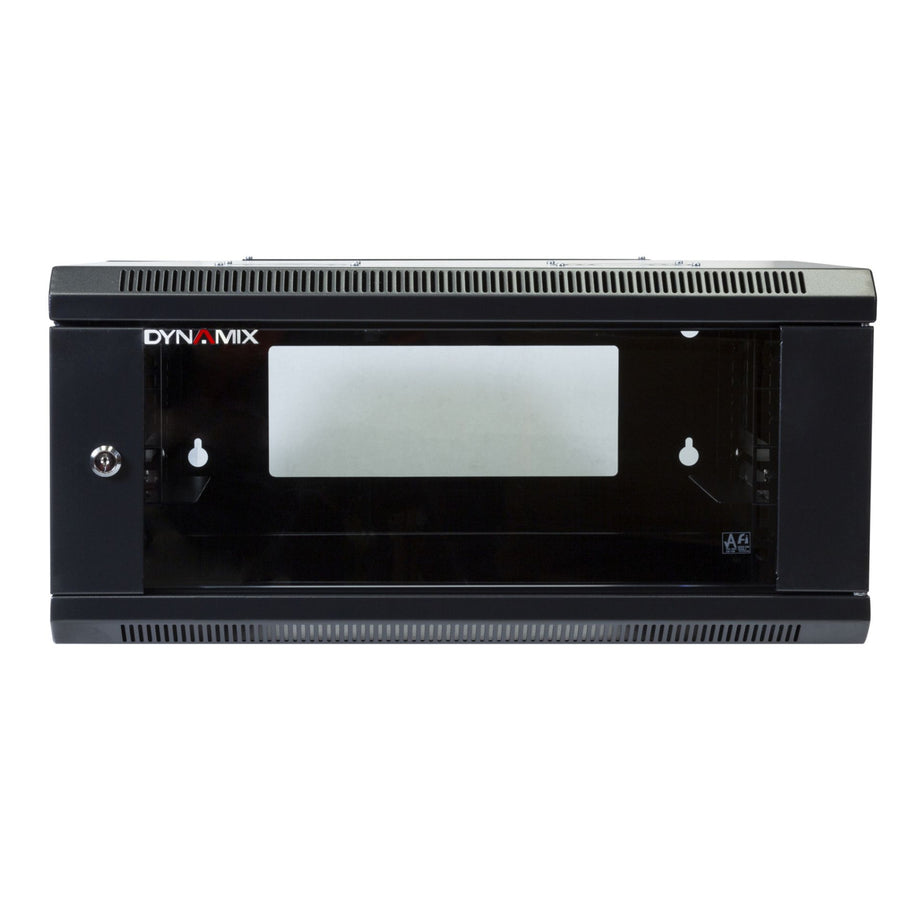 Dynamix 4RU Universal Swing Wall Mount Cabinet. Removable Back mount supplied with Left & Right Hinges (600 x 600 x 4U). Includes 10x nuts. Gloss black colour.