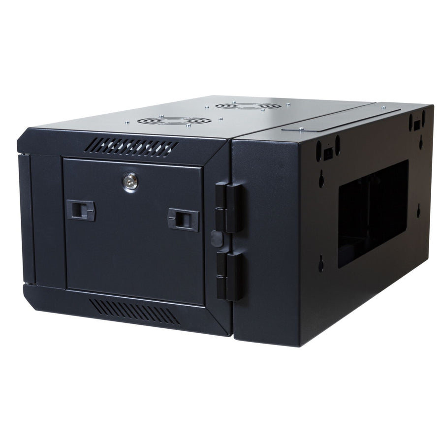 Dynamix 4RU Universal Swing Wall Mount Cabinet. Removable Back mount supplied with Left & Right Hinges (600 x 600 x 4U). Includes 10x nuts. Gloss black colour.