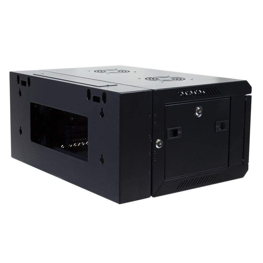 Dynamix 4RU Universal Swing Wall Mount Cabinet. Removable Back mount supplied with Left & Right Hinges (600 x 600 x 4U). Includes 10x nuts. Gloss black colour.