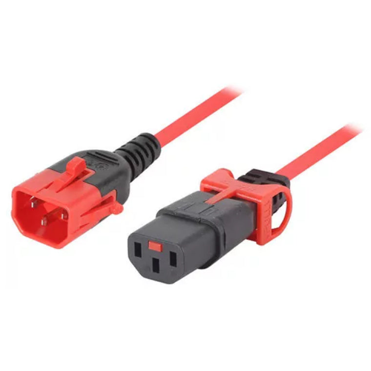 CM1KK100R - 10A C14 IEC-Lock Stecker auf 10A C13 IEC-Lock Buchse an 1m 1mm2 roter Leitung