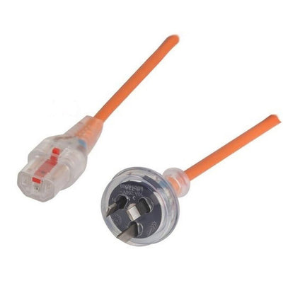 CM1NK300M - 10A 3-poliger transparenter Stecker auf 10A C13 IEC-Lock transparente Buchse an 3m 1mm2 orangefarbener Leitung