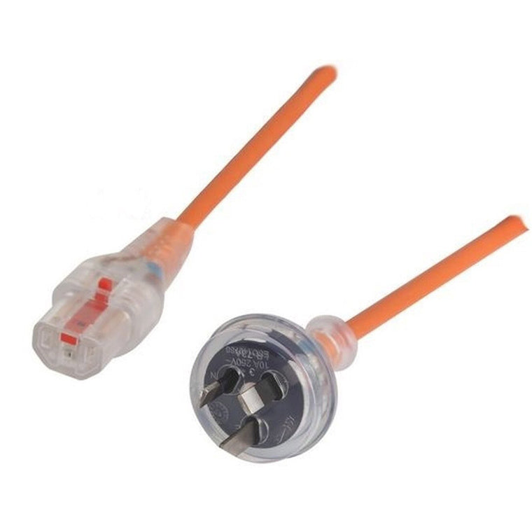 CM1NK300M - 10A 3-poliger transparenter Stecker auf 10A C13 IEC-Lock transparente Buchse an 3m 1mm2 orangefarbener Leitung
