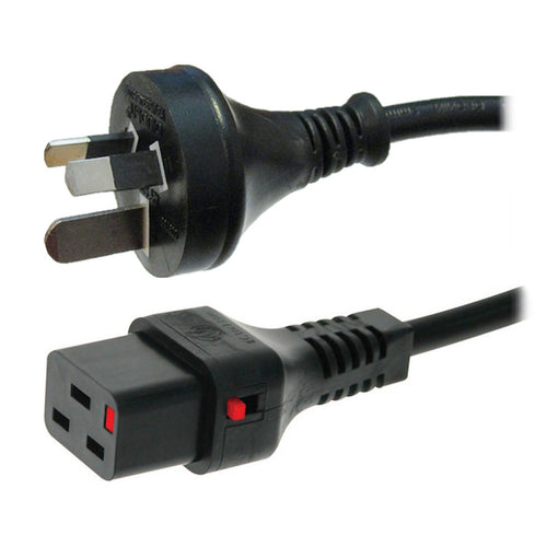 CM2NK300 - 15A 3 pin plug to 16A C19 IEC-Lock socket on 3m 1.5mm2 Black lead