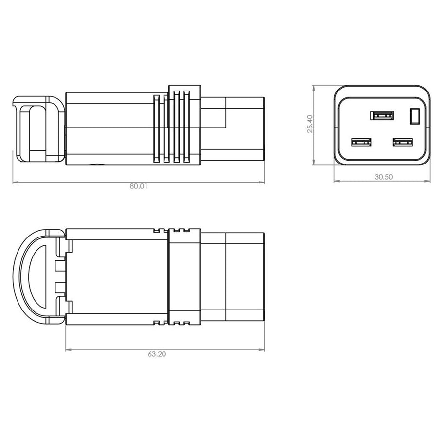 IEC-Lock KNKS28-01 16A C19 IEC-Lock+ wiederanschließbare Buchse - raucharm halogenfrei - SAA-geprüft