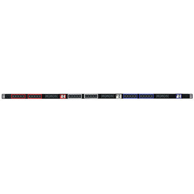 RackPower P3BI39J5 - Power Strip: 3 phase branch, (30)C13 10A, (9)C19 16A IEC outlets, (6)16A 6kA C curve hydraulic-magnetic CBs, 1.7m Vertical, 32A total rating, 3m 6mm2 5 core front entry cable to bare end.   PER PHASE: (10)C13 on 16A CB + (3)C19 on ...