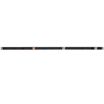 RackPower P3BK36J5 - Power strip - 3 phase: 36x 10A C13 IEC-Lock outlets (6 Black+ 6 white C13s + 2x16A 6kA C curve CB per phase), 1.7m vertical. 3m 6mm2 5-core front, bottom entry lead to bare end.