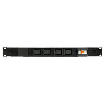 RackPower PBI04A5 - Power Strip - branch: 4x 16A C19 IEC outlets, 2x 16A 6kA C Curve CBs, 19" 1U, 32A total rating, 3m 6mm2 front entry lead to bare end