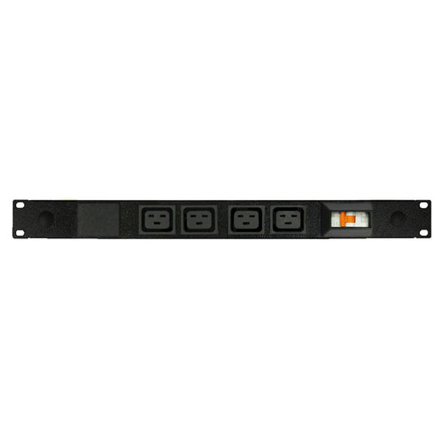 RackPower PBI04A5 - Power Strip - branch: 4x 16A C19 IEC outlets, 2x 16A 6kA C Curve CBs, 19" 1U, 32A total rating, 3m 6mm2 front entry lead to bare end