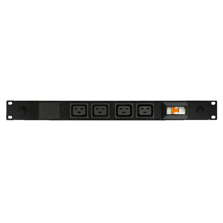 RackPower PBI04A5 - Power Strip - branch: 4x 16A C19 IEC outlets, 2x 16A 6kA C Curve CBs, 19" 1U, 32A total rating, 3m 6mm2 front entry lead to bare end