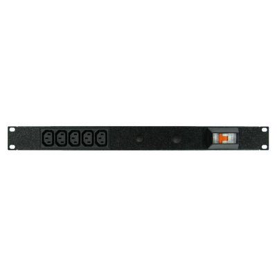 RackPower PI051-A1C31 - Power Strip: 5x 10A C13 IEC outlets, 19" 1U. 10A 6kA C curve CB. 3m 1mm2 front entry lead to 10A 3 pin plug.