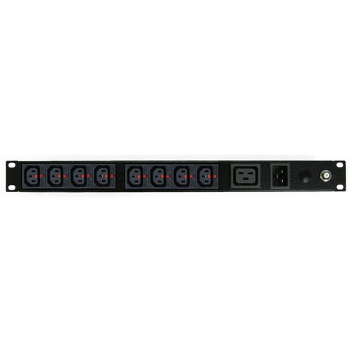 RackPower PK081012-A2T04 - Power Strip: 8x C13 + 1x C19 IEC-Lock outlets, 19'' 1U, 16A thermal overload, front 16A C20 IEC inlet.