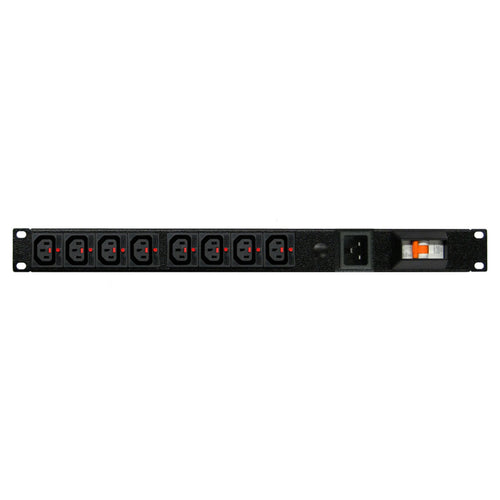 RackPower PK081-A1C04 - Power Strip: 8 x 10A C13 IEC Lock outlets, 19" 1U, 10A 6kA C curve CB, no lead, 10A C14 IEC inlet