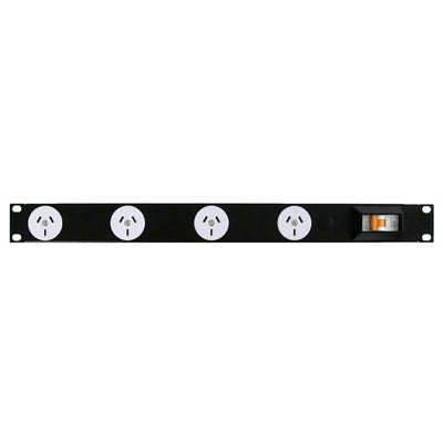RackPower PN041-A1C31 - Power Strip: 4 x 10A 3pin outlets, 19" 1U, 10A 6kA C curve CB, 3m 1mm2 front entry lead, 10A 3pin Plug