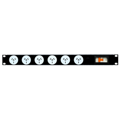 RackPower PN061-A1C31 - Power Strip: 6 x 10A 3pin outlets, 19" 1U, 10A 6kA C curve CB, 3m 1mm2 front entry lead, 10A 3pin Plug