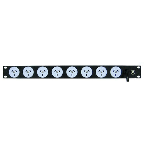 RackPower Power Strip: 8x 10A 3pin outlets, 19" 1U, 10A Thermal Overload, 3m 1mm2 front entry lead, 10A 3 pin Plug