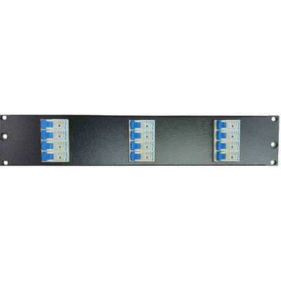 RackPower DBB212E - Distribution Board: 2U 12 horizontal pole Black with fitted Din rails & earth studs. 19" mounting hardware, cable protection grommets and pole fillers.