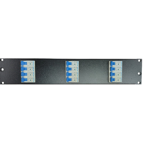 RackPower DBB212E - Distribution Board: 2U 12 horizontal pole Black with fitted Din rails & earth studs. 19" mounting hardware, cable protection grommets and pole fillers.