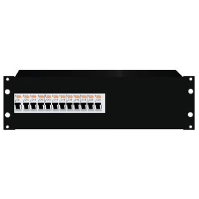 RackPower DBB312E - Distribution Board: 3U 12pole Black with fitted Din rail & earth studs. 19" mounting hardware, cable protection grommets and pole fillers.