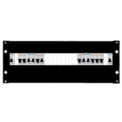 RackPower DBB424E - Distribution Board: 4U 24pole Black with fitted Din rail & earth studs. 19" mounting hardware, cable protection grommets and pole fillers (to cover 12 pole).