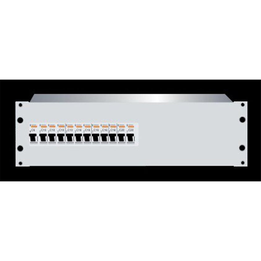 RackPower DBG312E - Distribution Board: 3U 12pole grey with earth studs, fitted Din rail, earth studs. 19" mounting hardware, cable protection grommets and pole fillers.