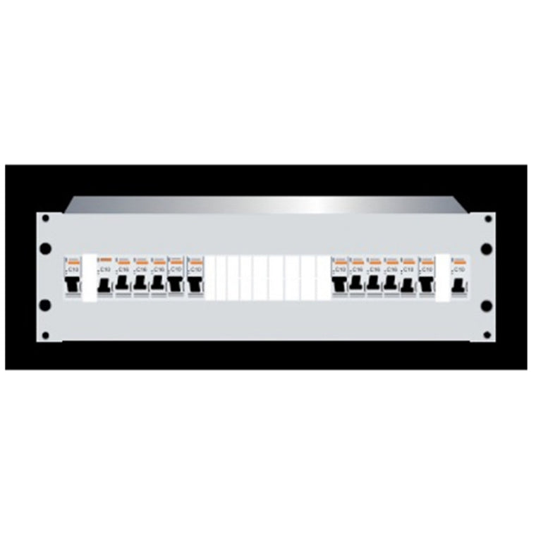 RackPower DBG324E - Distribution Board: 3U 24pole Grey with fitted Din rail & earth studs. 19" mounting hardware, cable protection grommets and pole fillers.