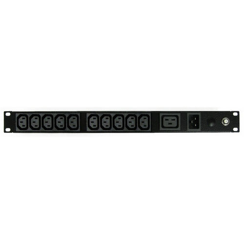 RackPower PI101012-A2T04 - Power strip: 10x 10A C13 + 1x 16A C19 IEC outlets, 19" 1U. 16A thermal overload. 16A C20 inlet.