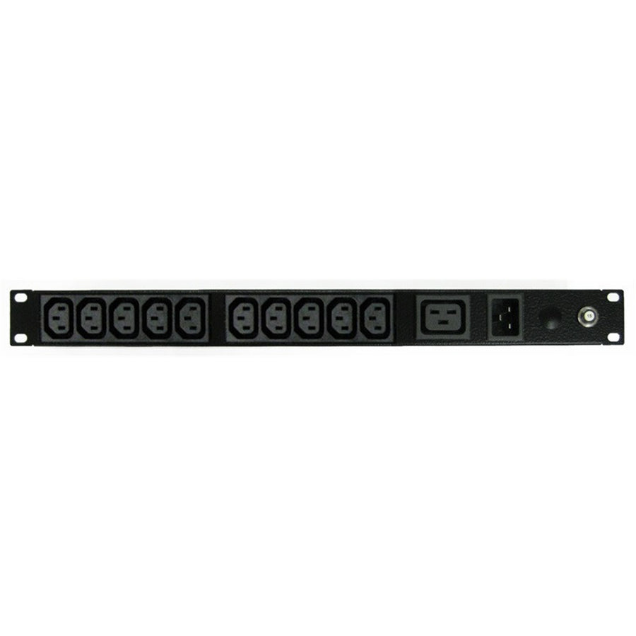 RackPower PI101012-A2T04 - Power strip: 10x 10A C13 + 1x 16A C19 IEC outlets, 19" 1U. 16A thermal overload. 16A C20 inlet.