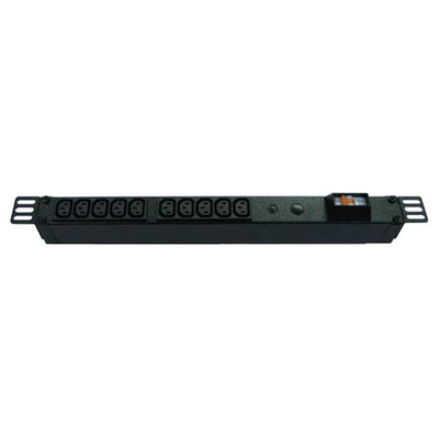 RackPower PI101-E2C30 - Power Strip: 10x 10A C13 IEC outlets, 0.5m Vertical. 16A 6kA C curve CB. 3m 1.5mm2 front entry lead to bare end