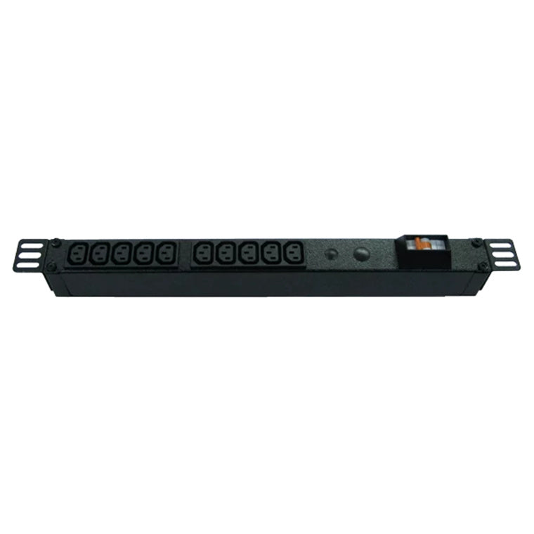 RackPower PI101-E2C30 - Power Strip: 10x 10A C13 IEC outlets, 0.5m Vertical. 16A 6kA C curve CB. 3m 1.5mm2 front entry lead to bare end