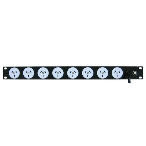 RackPower Power Strip: 8 x 10A 3pin outlets, 19" 1U, 10A Thermal Overload, 10A C14 IEC Inlet.