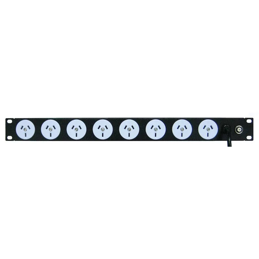 RackPower Power Strip: 8 x 10A 3pin outlets, 19" 1U, 10A Thermal Overload, 10A C14 IEC Inlet.