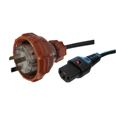 RackPower CF1FK200 – 10A 3-poliger generischer 56P310 Stecker auf 10A C13 IEC-Lock angespritzte Buchse an 2m 1mm2 Schwarzer Leitung
