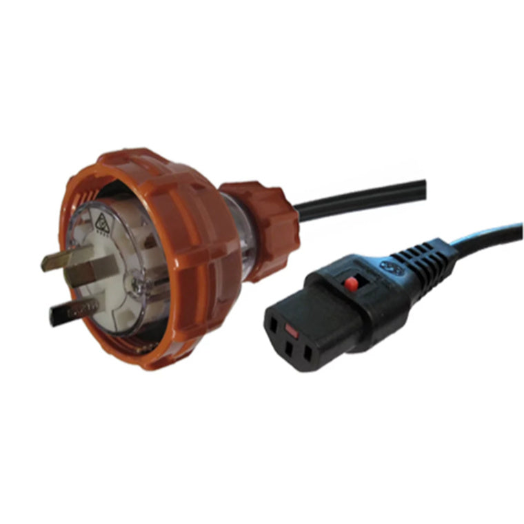 RackPower CF1FK200 – 10A 3-poliger generischer 56P310 Stecker auf 10A C13 IEC-Lock angespritzte Buchse an 2m 1mm2 Schwarzer Leitung