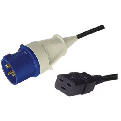 RackPower CF2EC300 – 16A IEC 60-309 IP44 Stecker auf 16A C19 IEC angespritzte Buchse, 3m 1.5mm2 schwarzes Kabel