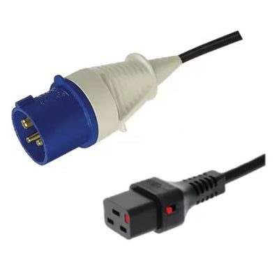 RackPower CF2EK300 - 16A IEC 60-309 IP44 Stecker auf 16A C19 IEC-Lock angespritzte Buchse an 3m 1.5mm2 Schwarzem Kabel