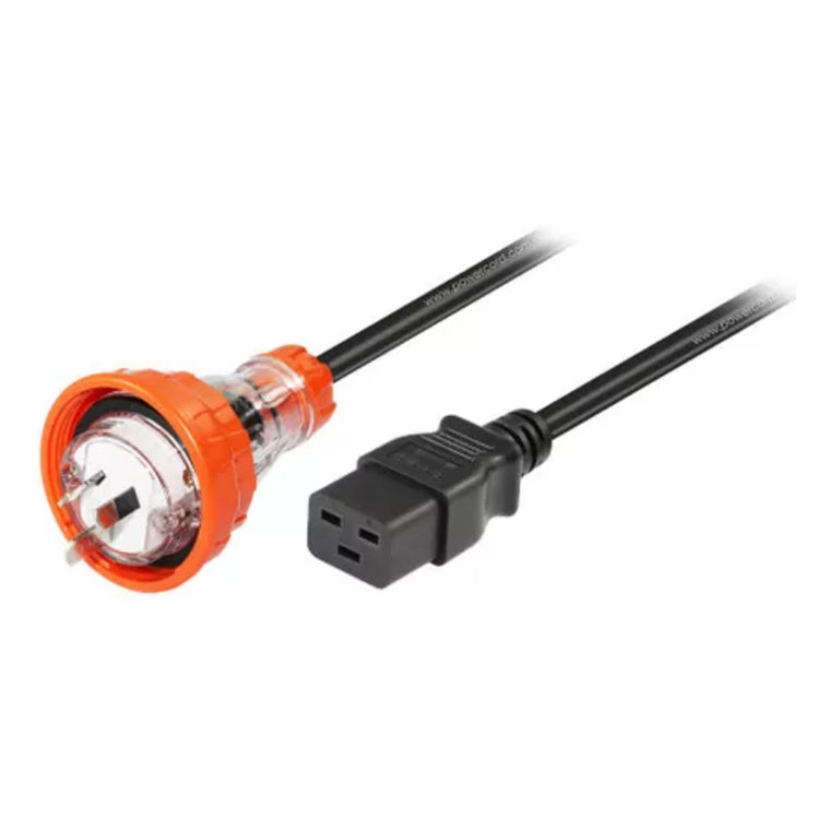 RackPower CF2FC300-01 - 15A 56 Series Generic P315 fitted plug to 16A C19 moulded socket on 3m 1.5mm2 black lead