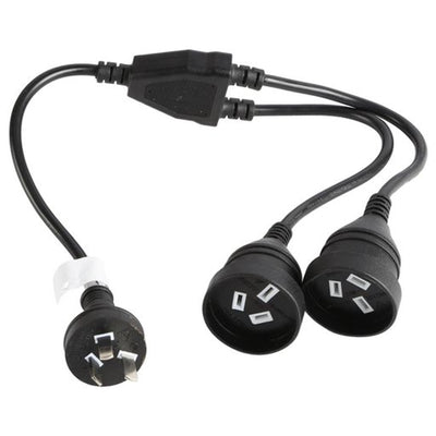 RackPower CM0NNN050 - 10A 3 pin plug to 2x 10A 3pin socket on 0.5m 0.75mm2 black lead