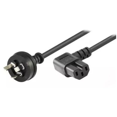 RackPower CM1NH100-SL - 10A 3 pin plug to 10A C15 IEC High Temp 120deg left-angled socket on 1m 1mm2 Black rubber lead