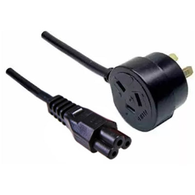 RackPower CM0NL050-PTP - Power Cord: 10A 3 pin tapon plug to C5 IEC clover socket on 0.5m 0.75mm2 Black lead