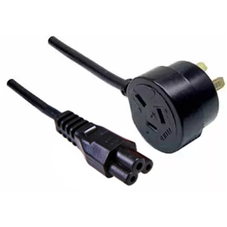 RackPower CM0NL050-PTP - Power Cord: 10A 3 pin tapon plug to C5 IEC clover socket on 0.5m 0.75mm2 Black lead
