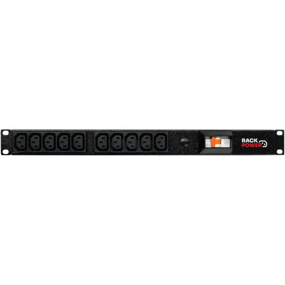 RackPower RPi101-A1C04 - Power strip: 10 x 10A C13 IEC outlets, 19" 1U Horizontal, 10A 6kA C curve CB. IEC C14 10A Inlet. Supplied with 2m IEC Power cord with Locking Socket and display packaging