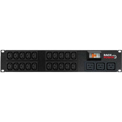RackPower RPi201032-B2C04 - Power strip: 20 x 10A C13 IEC outlets, 3 x 16A C19 IEC outlets, 19" 2U, 16A 6kA C curve Hydraulic-magnetic CB. IEC C20 16A Inlet. Supplied with 2m IEC Power cord with Locking Socket and display packaging