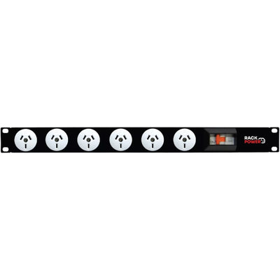 RackPower RPN061-A1C04 - Power Strip: 6 x 10A 3pin outlets, 19" 1U, 10A 6Ka Circuit Breaker, 10A C14 IEC Inlet on rear. Supplied with 2m 3 Pin Power Cord with Locking Socket & Mounting Kit.