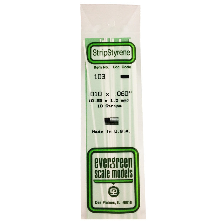 Evergreen Evergreen 5-103 - STRIPSTYRENE WHITE.25X1.5MM 10