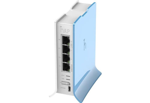 RB941-2nD-TC - MikroTik hAP Lite with 650MHz CPU, 32MB RAM, 4xLAN, built-in 2.4Ghz 802b/g/n 2x2 wireless with integrated antennas, RouterOS L4, plastic case, PSU