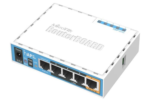 MikroTik RB952Ui-5ac2nD - hAP ac lite 650MHz CPU, 64MB RAM, 5xLAN, built-in 2.4Ghz 802.11b/g/n, 5Ghz 802.11ac, USB, plastic case, PSU, RouterOS L4, International version