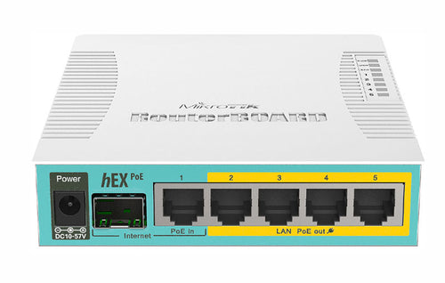 MikroTik RB960PGS - RouterBOARD hEX PoE with 800MHz CPU, 128MB RAM, 5x Gigabit LAN (four with PoE out), USB and RouterOS L4 (RB960PGS)