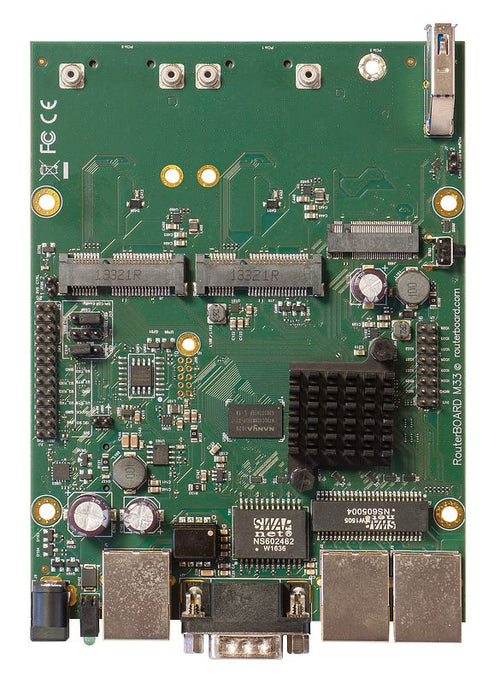 MikroTik RBM33G - RouterBOARD M33G Dual Core 880MHz CPU, 256MB RAM, 3x Gbit LAN, 2x miniPCI-e, 2x SIM slots, USB, microSD slot, M.2 slot, RouterOS L4
