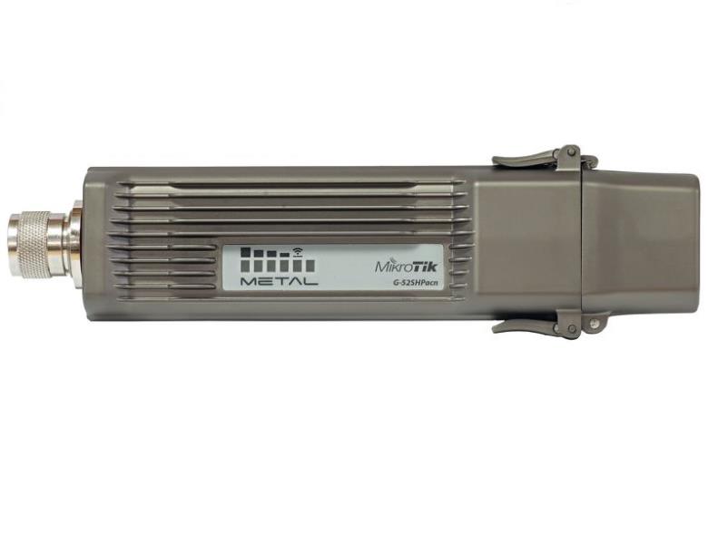 MikroTik RBMetalG-52SHPacn - Metal 52 ac 720MHz CPU, 64MB RAM, 1 x Gigabit LAN, High Power 2.4/5GHz 802.11a/b/g/n/ac wireless, RouterOS L4, metal case, mounting loops, PoE, PSU, Omni antenna